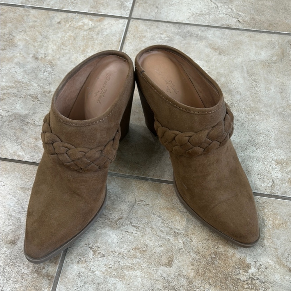 Brown Suede Mules with Braided Detail